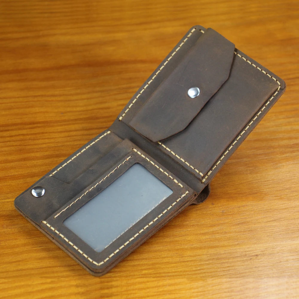 Luxury Handmade 100% Genuine Leather Men Wallet Purse Short Money Clip with Coin Pocket Male Money Bag Multi-Card Wallet Vintage