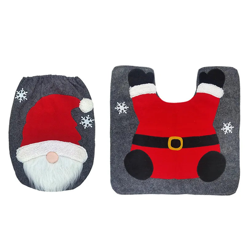 New Christmas Decorative Supplies Toilet Set Creative Bathroom Decoration Santa Claus Elk Snowman Two Piece Set Christmas Decor