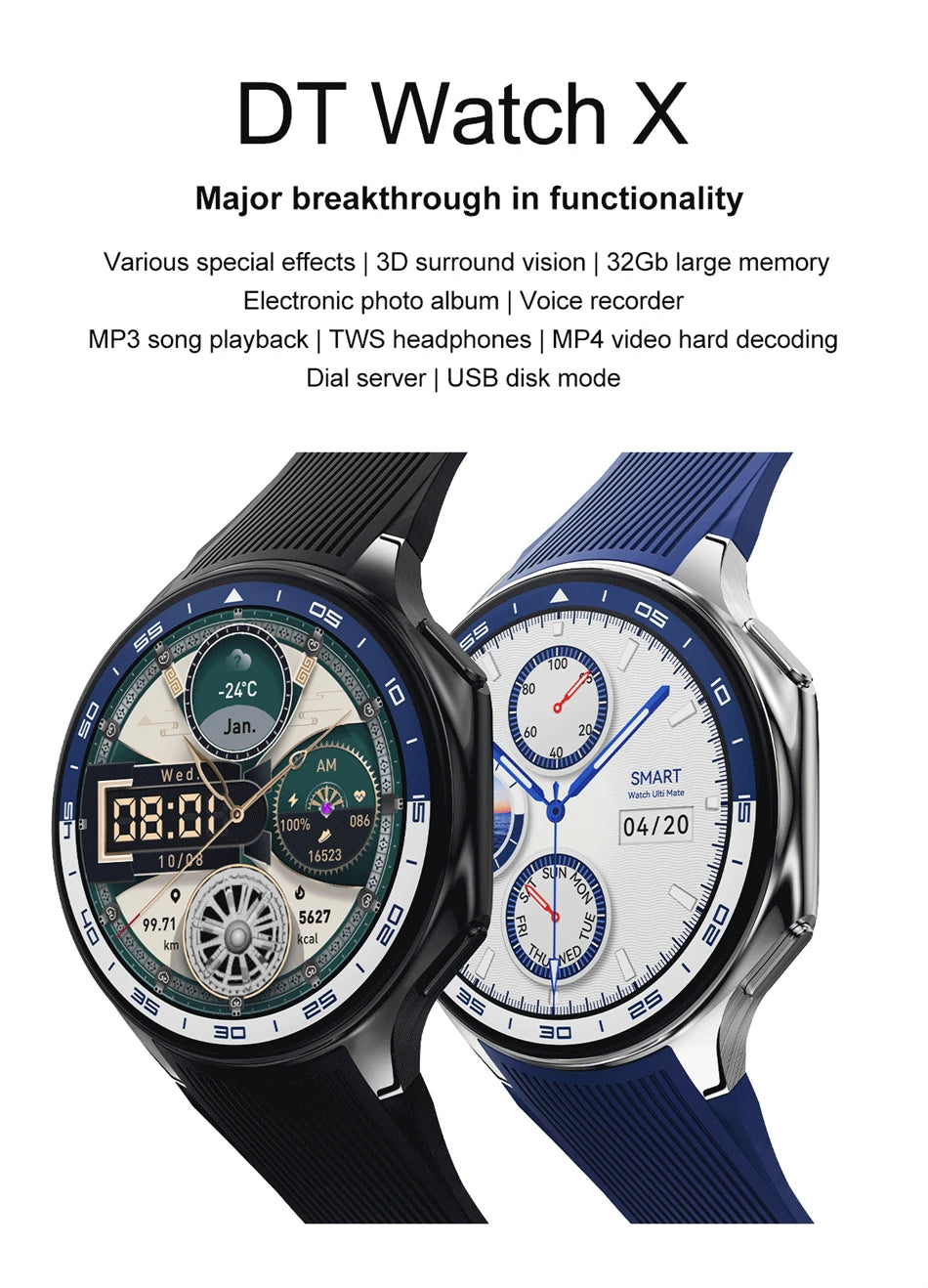 OPPO Watch X Bluetooth Call Smartwatch AMOLED HD Waterproof Men's Sports Watch 3D Visual Surround 4GB RAM Video Playback Watch