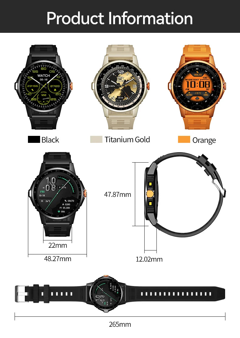 2026 Men's Smart Watch LED Outdoor Flashlight Bluetooth Call Multifunctional Sports Fitness Tracker Large Capacity Battery