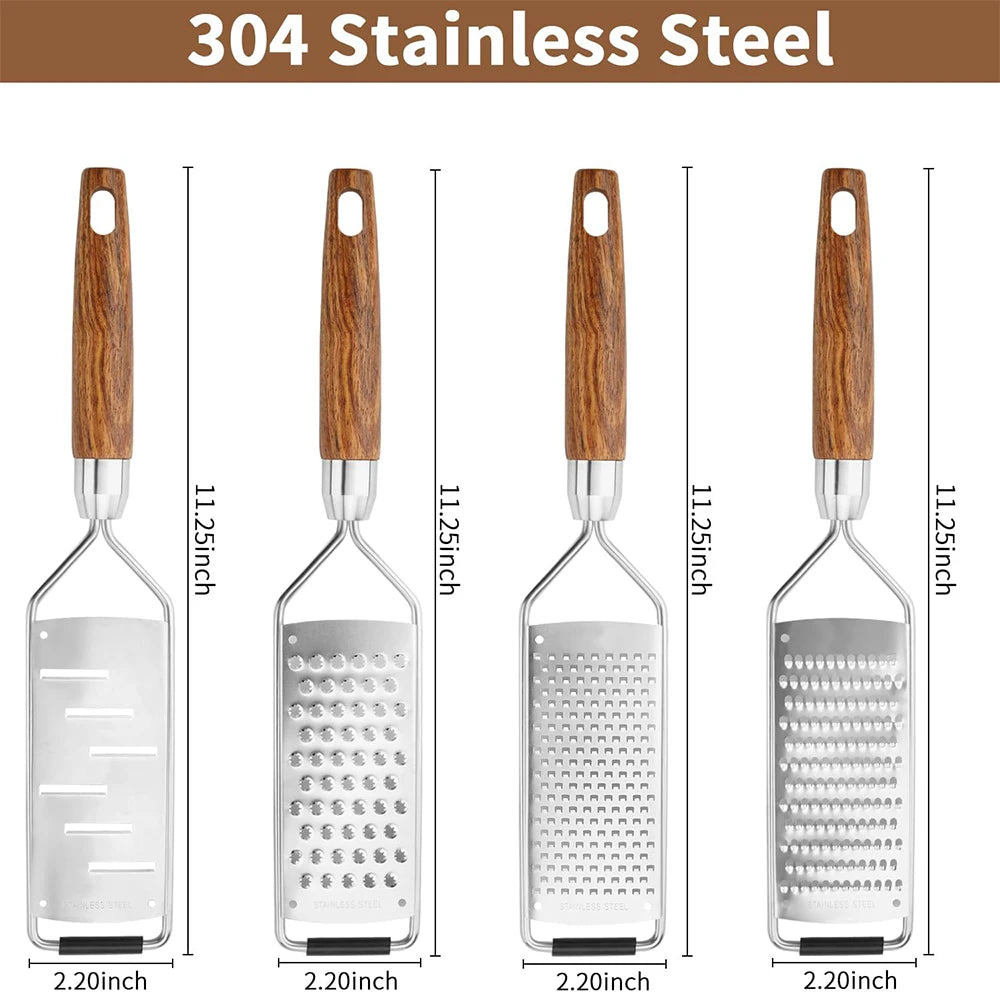 LMETJMA Cheese Grater with Natural Wood Lemon Handle Stainless Steel Zester Grater Kitchen Citrus Zester Tool For Ginger JT259