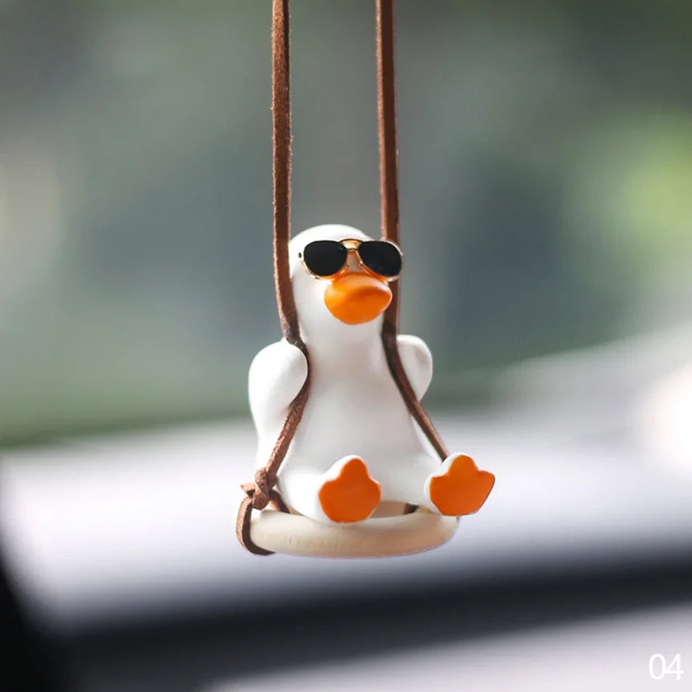 Gypsum Cool White Swing Duck with Sunglasses Automoblie Decor Car Rearview Mirror Ornaments Creative Duck Auto Decoration