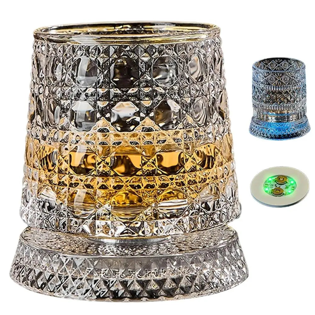 1set 260ML Rotating Whiskey Glass Creative Crystal Premium Beer Cup Str Relief Liquor Cup With Base Straight Drink Mold Wine Gla