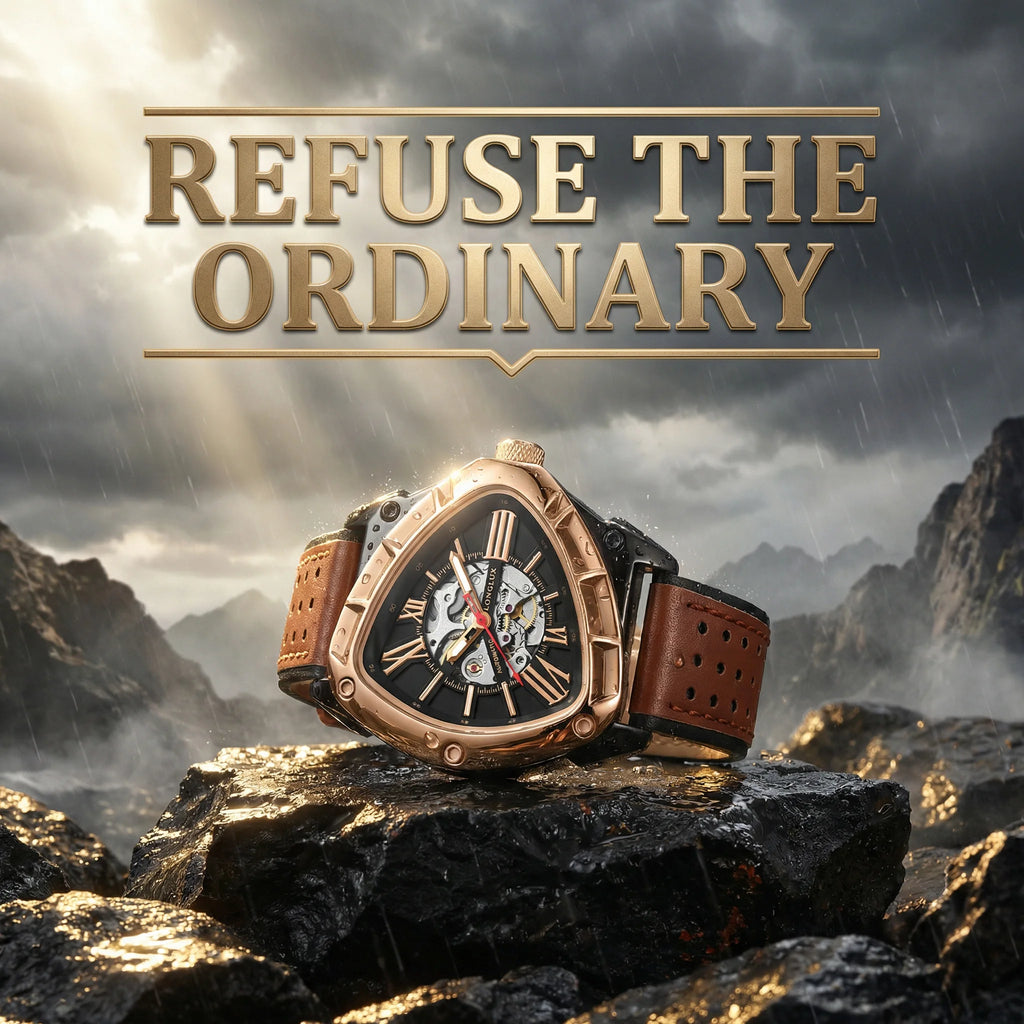 Men automatic watch explore outdoors style mechanical watches retro triangle skeleton leather waterproof luminous mens watch