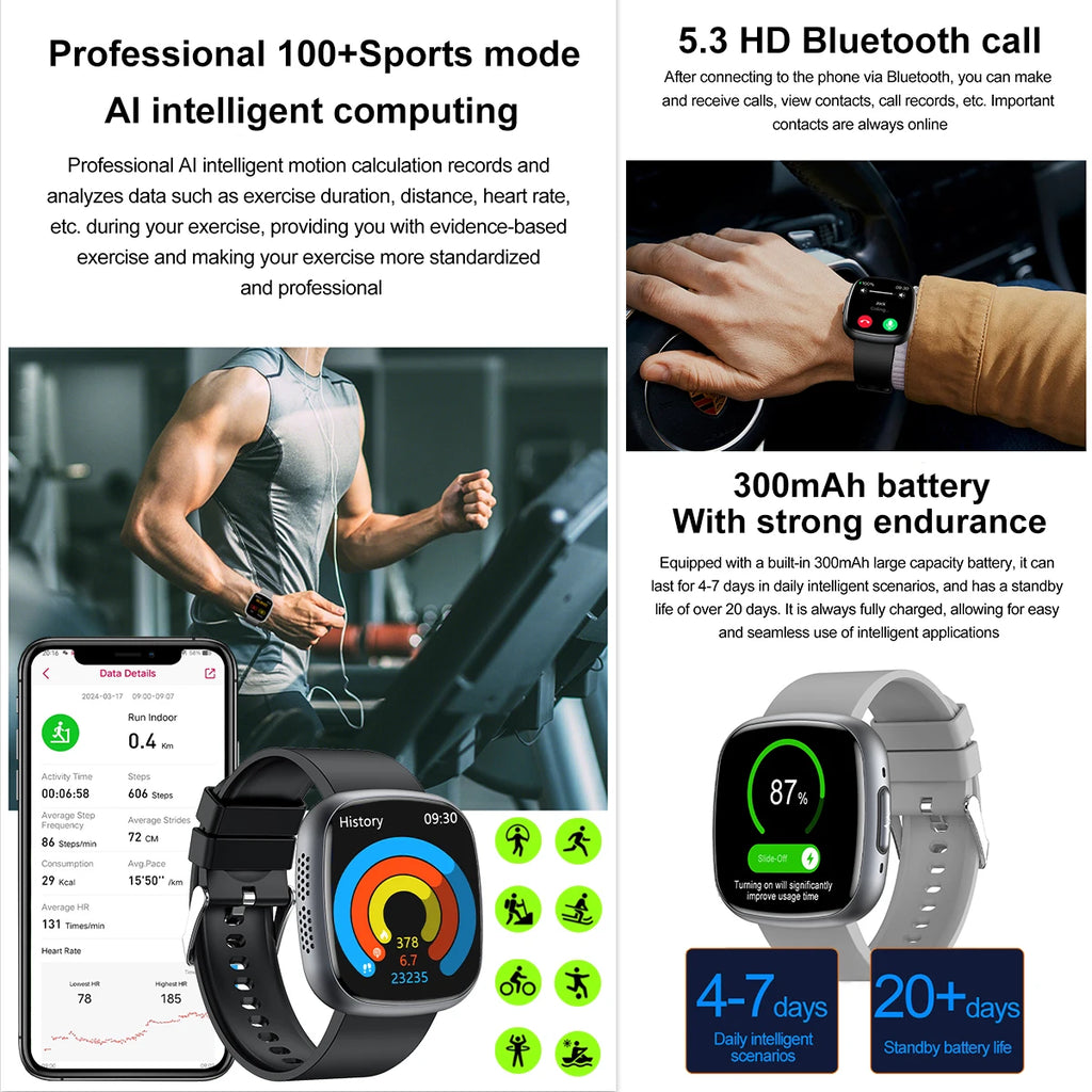 2025 New Accurate Measure Blood oxygen Lipids Uric Acid Smart Watch Men ECG Blood Pressure Health SmartWatches For Android ios