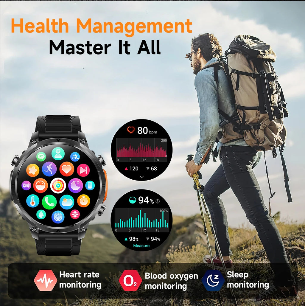Luxury Military GPS Men Smartwatch Wrist Fitness Clock BT Call 1ATM Waterproof Sports Smart Watches for Android IOS Phones 2026