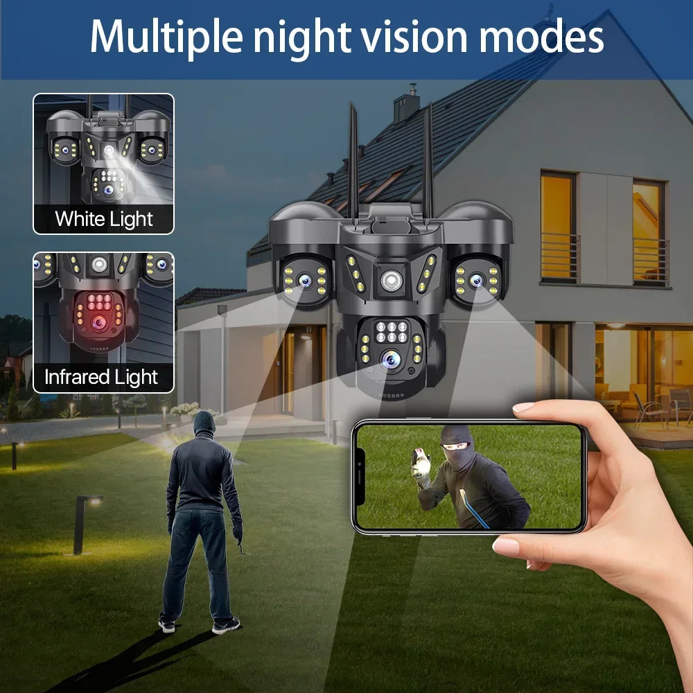 15MP 8K WIFI IP Camera 10X Zoom Triple Lens Outdoor Triple Screen PTZ Cam Waterproof CCTV Auto Tracking Security Surveillance
