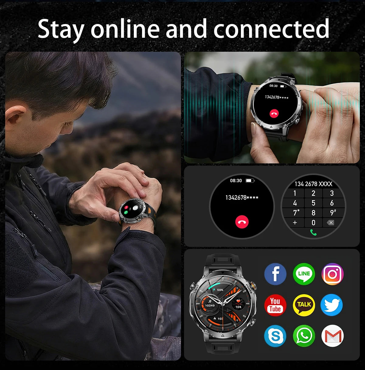 LIGE Men Smart Watch 1400 mAh 1.7 Inch Screen Bluetooth Call Voice Assistant Watch Sport Fitness IP68 Waterproof Smartwatch 2026