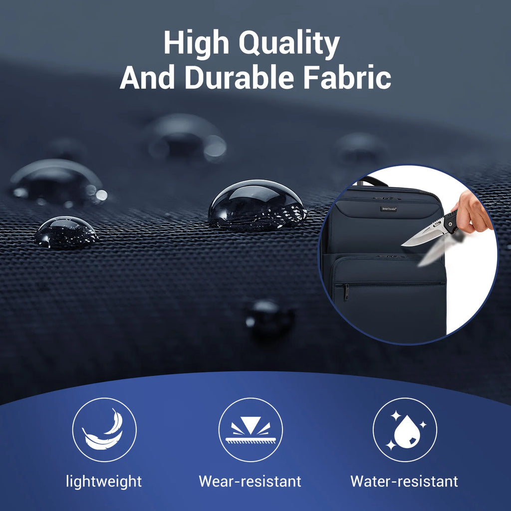 British Traveller - Suitcase Adjustable Handle, 4 Spinner Wheels, Lightweight, TSA Lock - Recycled Polyester Luggage （S/M/L)