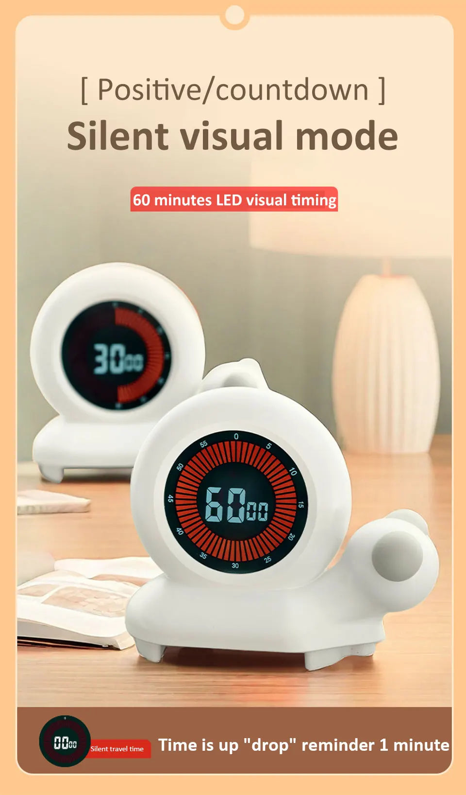 Creative Rotary Timer Visual Analog Timer Rechargeable 60 Minutes Countdown Kids Study Silent Timer for Cooking Shower Study