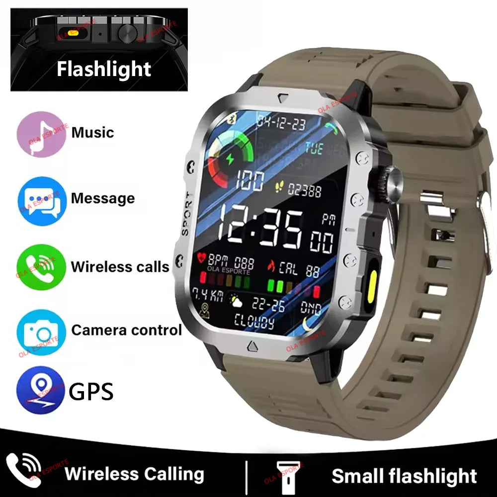 2026 Military SmartWatch Men IP68 5ATM Outdoor Sports Fitness Tracker Waterproof GPS Monitoring 1.96Inch BT Call For Android IOS