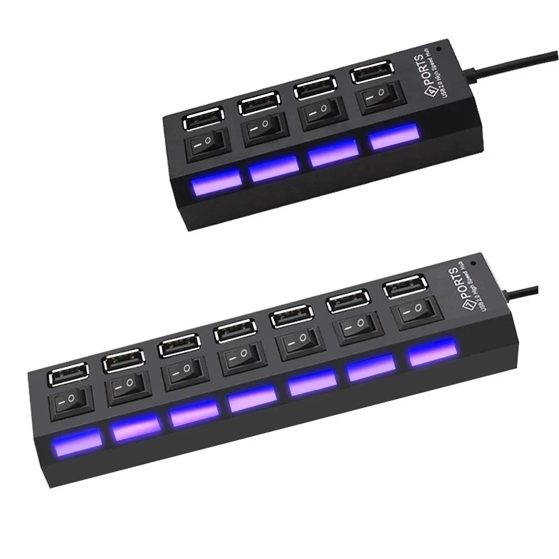 7 Ports USB 2.0 Hub USB Hub Multi USB Splitter Hub Use Power Adapter 4/7 Port Multiple Expander 2.0 USB Hub with Switch for PC