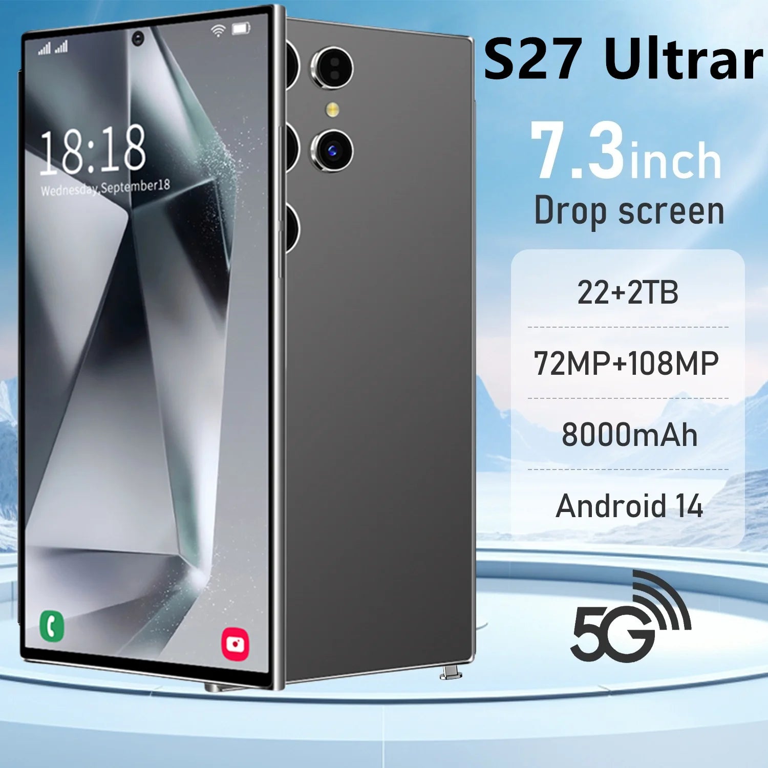 2026 High Quality S27 Ultrar Ultra original intelligent 4G 5G dual card dual standby system global version 7800mAh battery