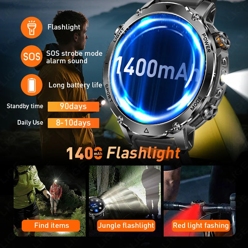 LIGE Men Smart Watch 1400 mAh 1.7 Inch Screen Bluetooth Call Voice Assistant Watch Sport Fitness IP68 Waterproof Smartwatch 2026