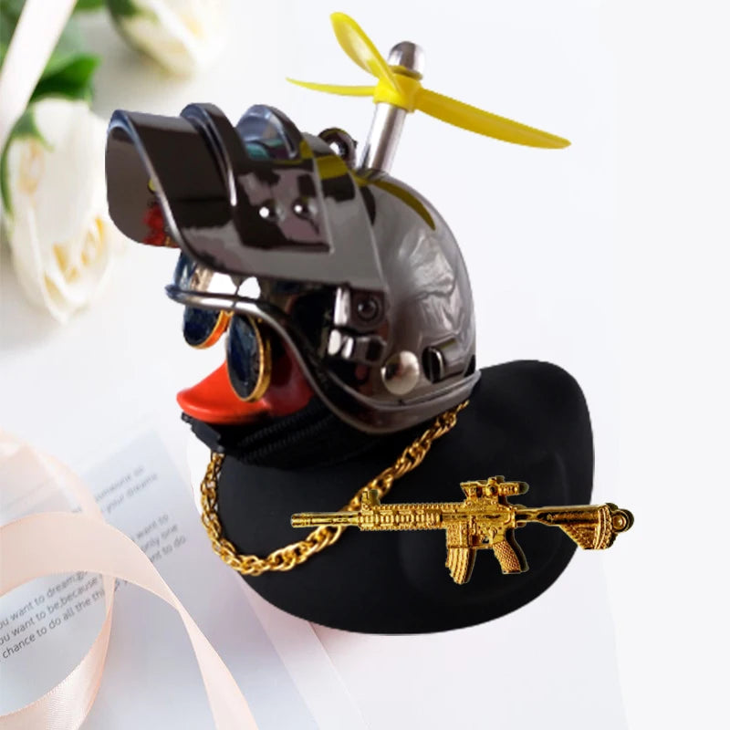 Broken Wind Rubber Duck Motor Accessories Yellow Duck with Helmet Auto Car Accessories Duck In The Car Car Interior Decoration