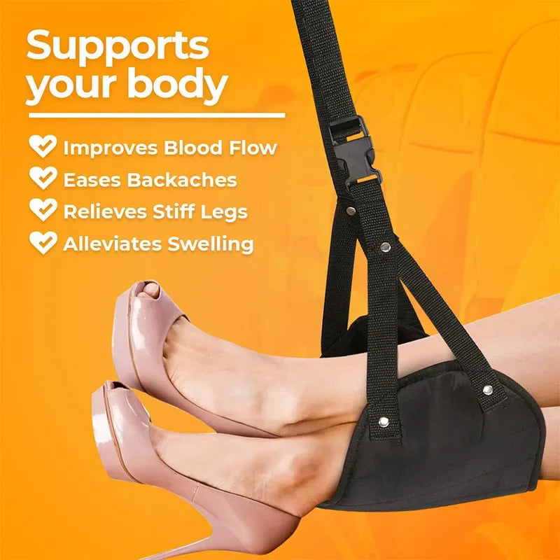 Portable Adjustable Leg Hammock with Comfortable Foot Rest for Airplane Office and Car Travel Support and Relaxation