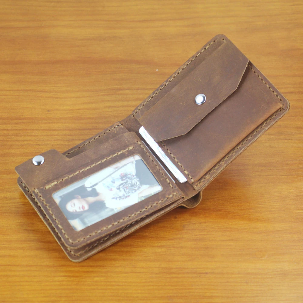 Luxury Handmade 100% Genuine Leather Men Wallet Purse Short Money Clip with Coin Pocket Male Money Bag Multi-Card Wallet Vintage