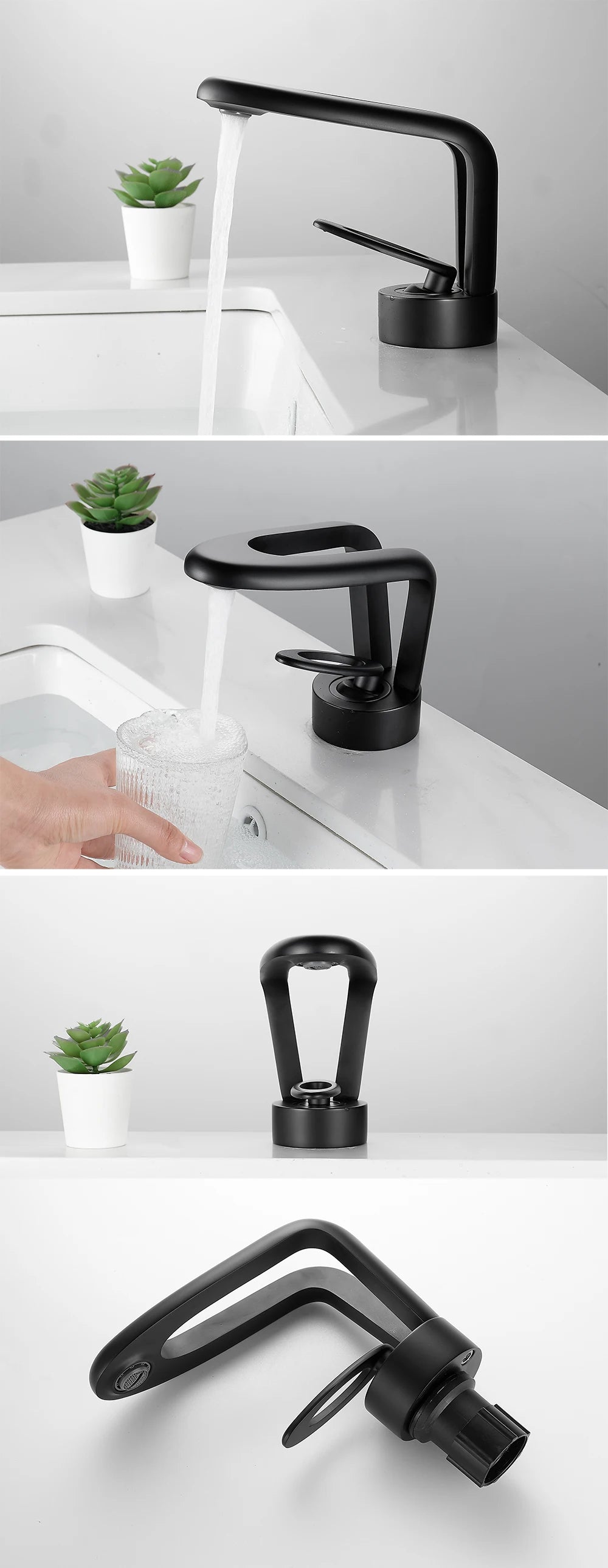 BAKALA Basin Faucet Modern Bathroom Mixer Tap Black/Gold Wash basin Faucet Single Handle Hot and Cold Waterfall Faucet