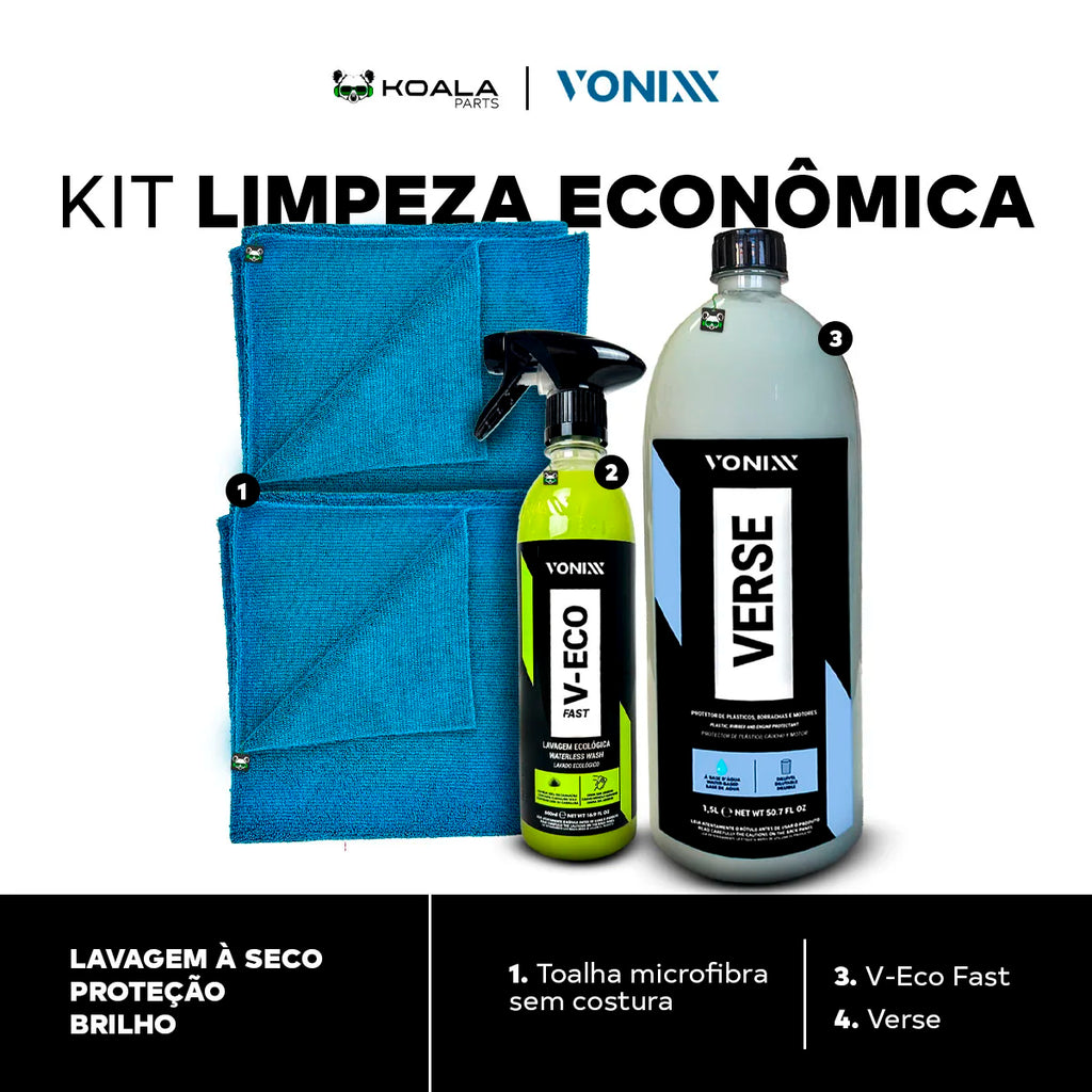 Car Dry Wash Kit Moto V-Eco C/Carnauba Wax 500ml + Verse Plastic Rubber 1.5L Vonixx