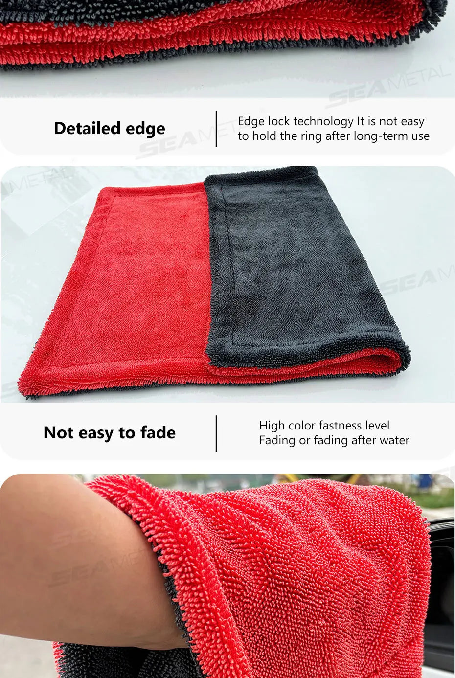 SEAMETAL 1200GSM Car Cleaning Towel Heavy Duty Thicken High-Absorbent Drying Cloth Ultra-Soft Scratch Free Car Detailing Towel