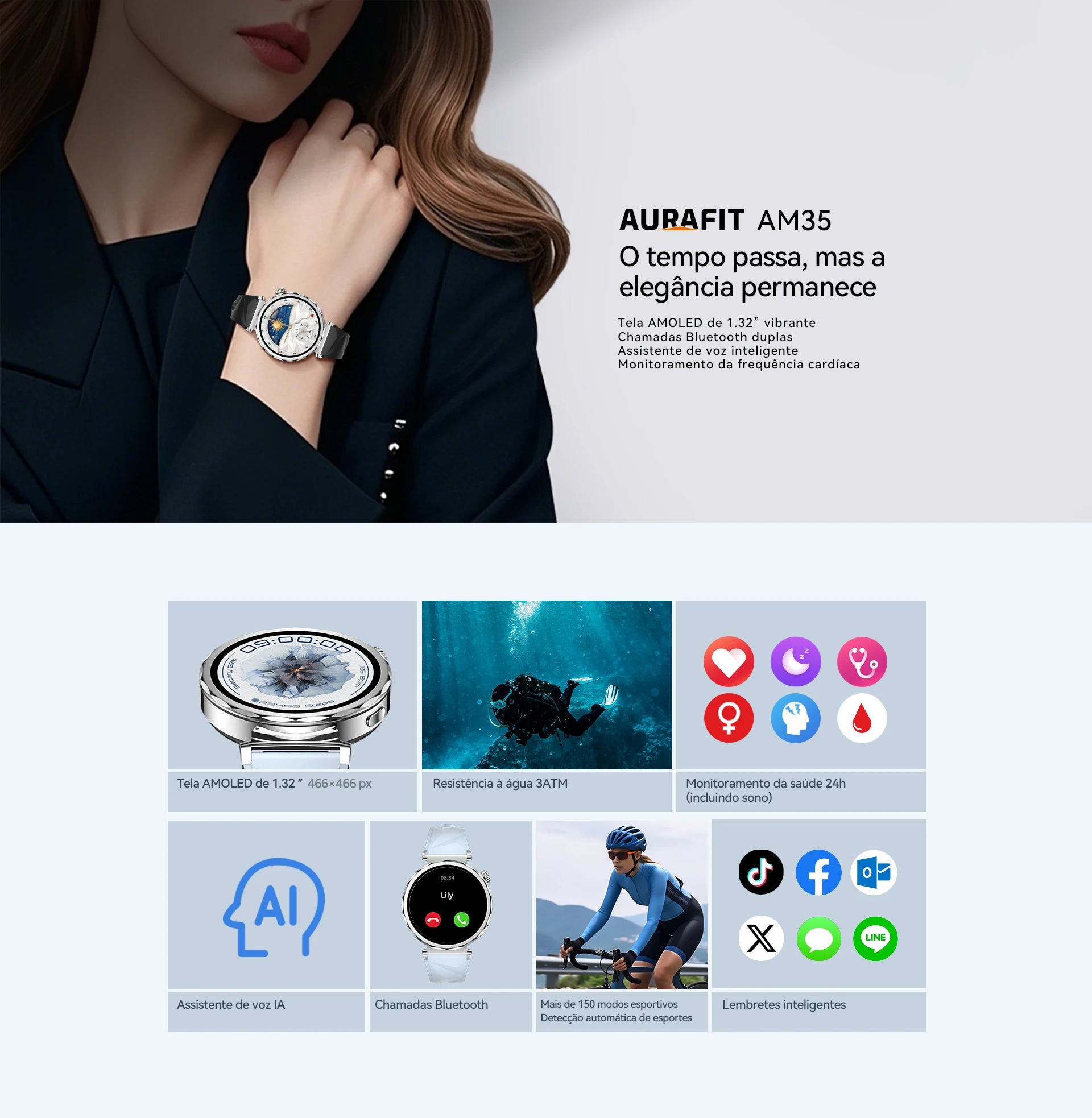 AURAIF ELLA 4: Women's Smart Watch with Multiple Sports Modes, Bluetooth Calls and Customizable Dials