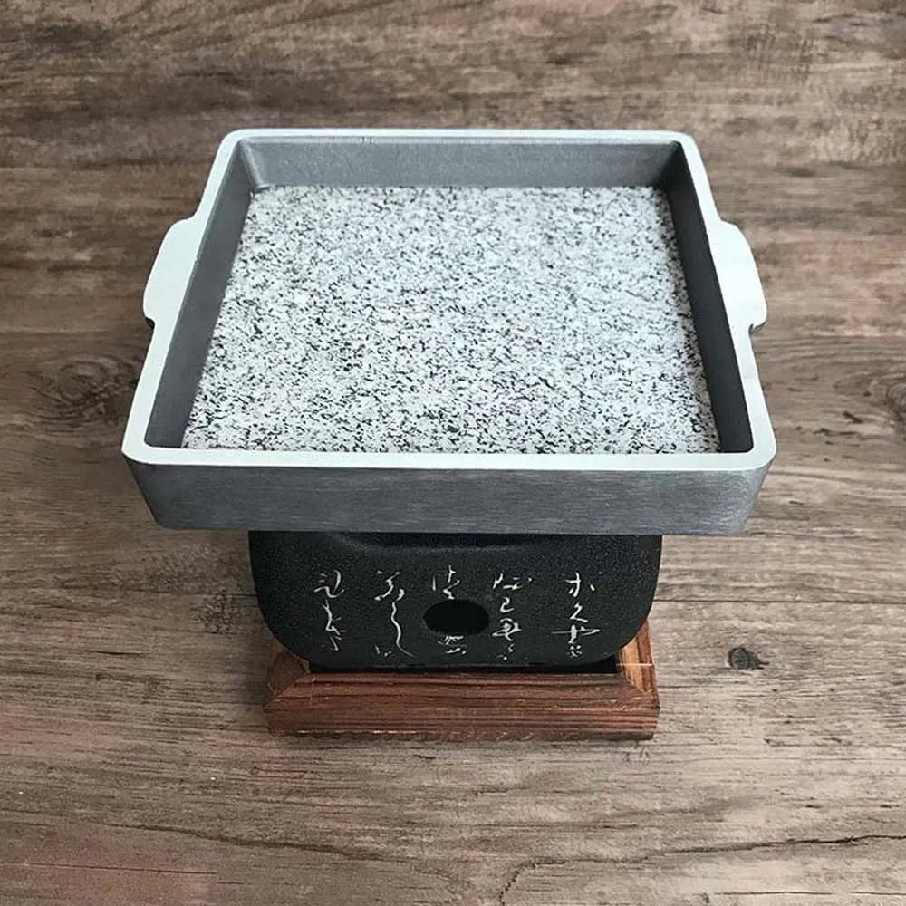 Japanese Style Charcoal Stove with Grill Net Carbon Stove Portable Charcoal Grill Square Wooden Board Mini Square Text Stove