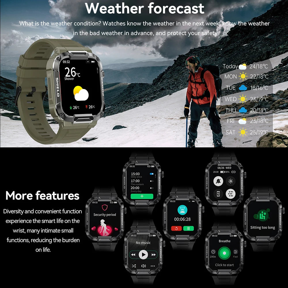 MEVADEN 1.85 inch Outdoor Military Smart Watch Men Bluetooth Call Smartwatch Waterproof Sports Fitness Watches for Android IOS