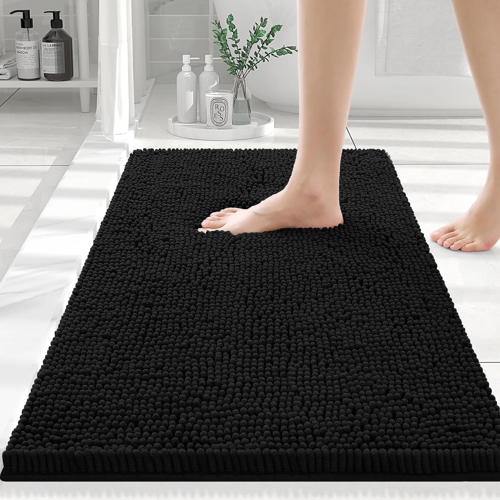 Olanly Chenille Bath Mat Fashion Non-Slips Soft Fluffy Bath Mats For Bathroom Super Absorbent Floor Mats Washable Bathroom Mat