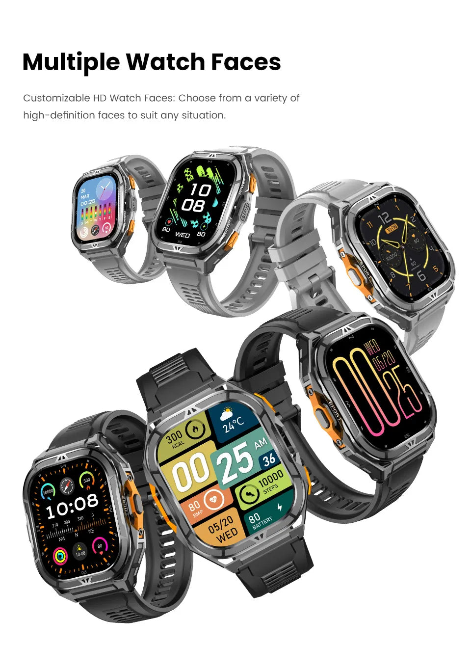 New GUHUAVMI TANK X5 SmartWatch MIL-STD-810H Rugged IP69K 5ATM L1+L5 GPS 1.96" AMOLED Compass OutdoorSport Watch for Android iOS
