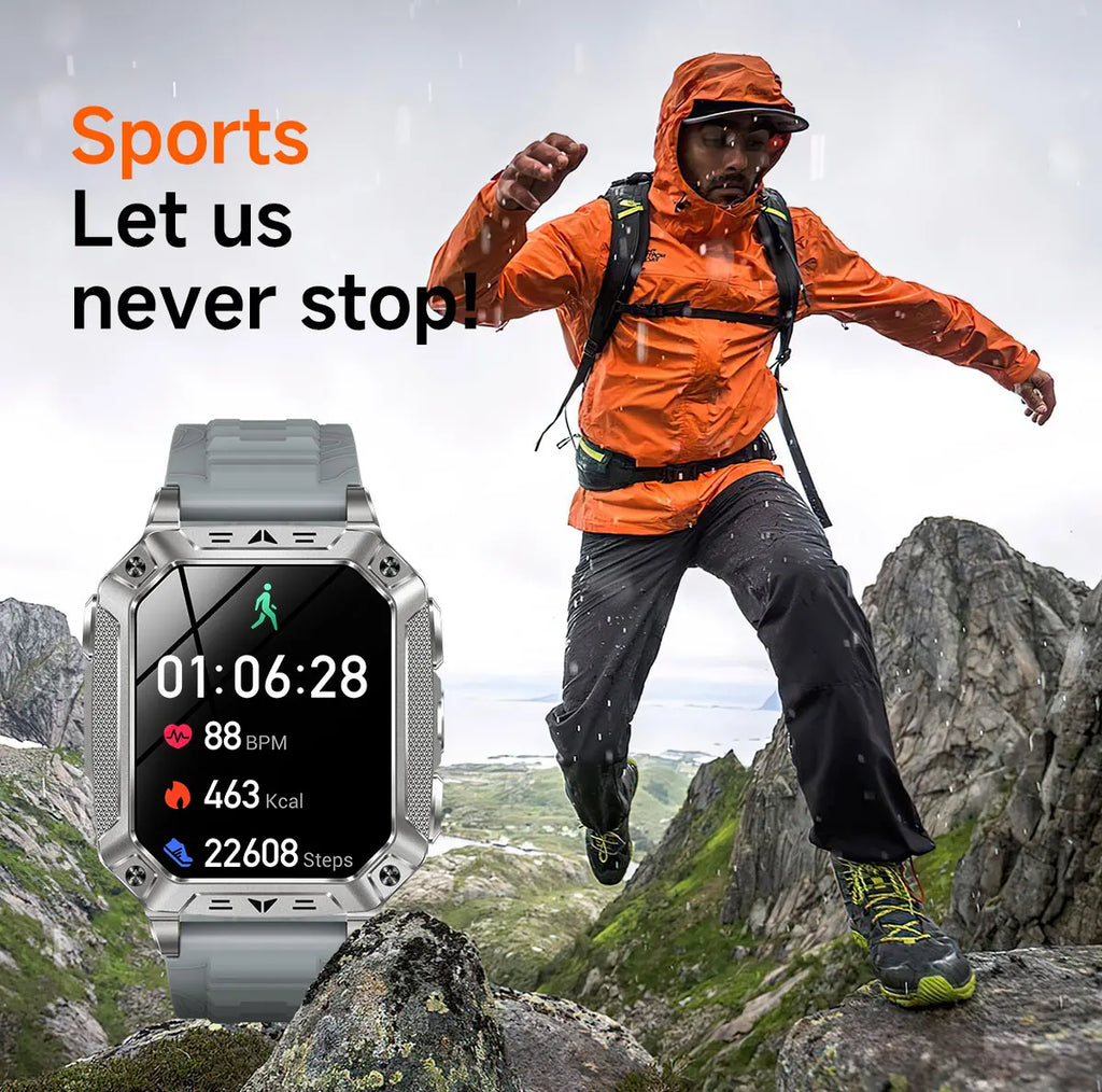 2026 New Military Grade 1400mAh Battery Smart Watch GPS Tracks 5ATMWaterproof Flashlight Heart Rate 2.1" Durable Smartwatch Men