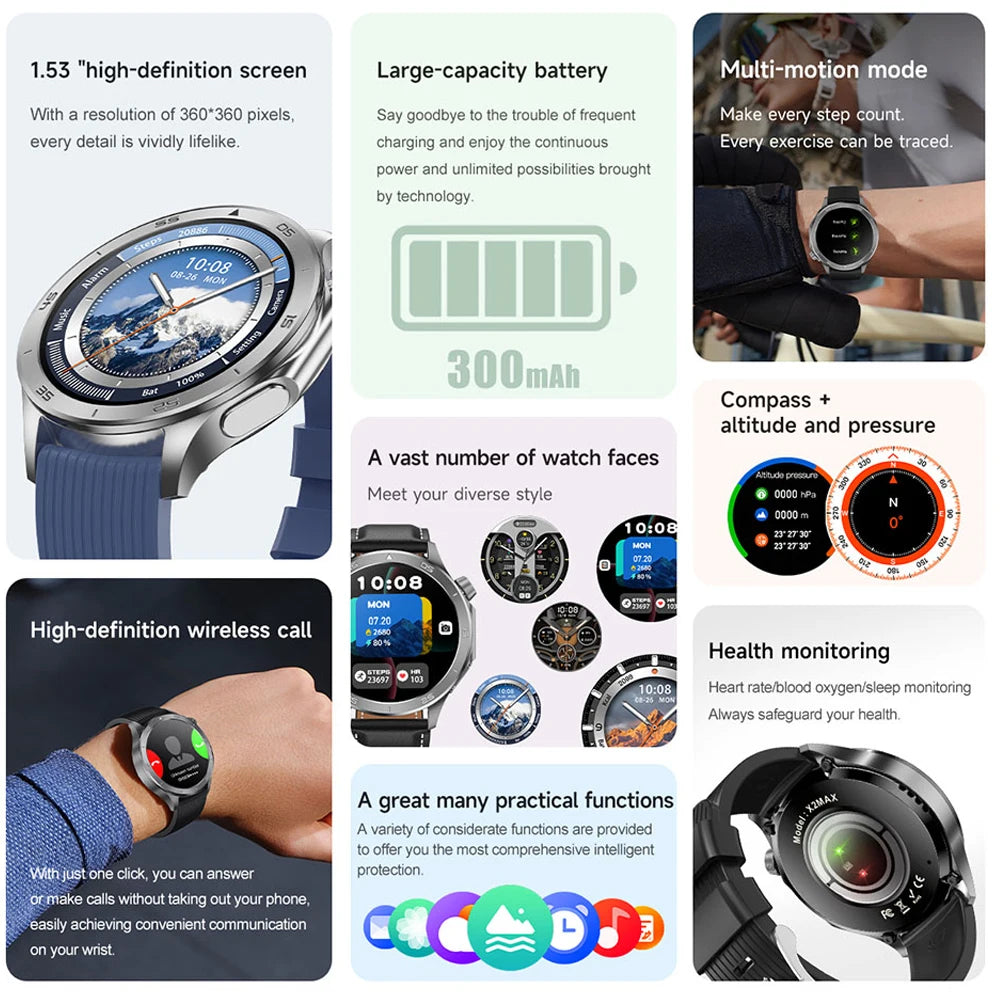 OPPO New X2 Bluetooth Call Smart Watch AMOLED HD Screen GPS Outdoor Sports Fitness Watch Health Monitoring Smartwatch Android