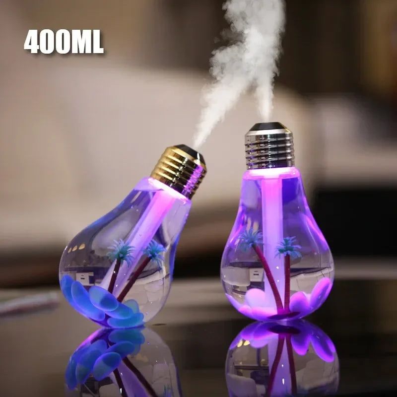 Creative USB Electric Bulb Humidifier Mini Colorful Night Light Micro Landscape Desktop Decoration Diffuser for Bedroom Home