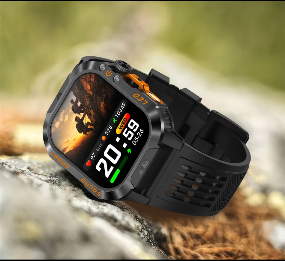 2026 New Outdoor Military Smart Watch 1200mAh Battery GPS HD Call Health Monitoring 2.01-inch Waterproof Sports Smartwatch Men
