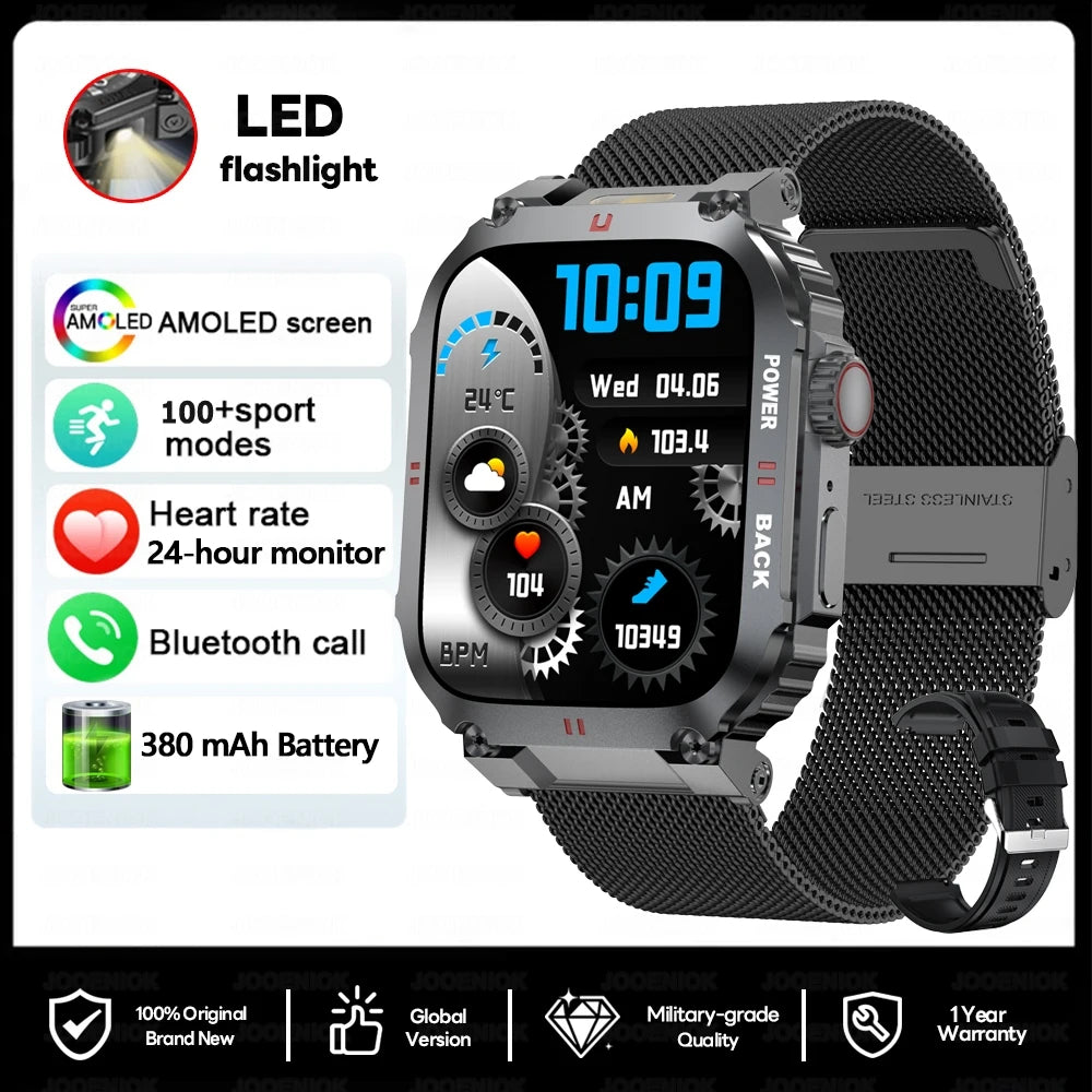 2025 New Outdoor Military Rugged Smart Watch Men's 1.91 Inch AMOLED HD Full Screen Touch LED Light Bluetooth Call Smartwatches
