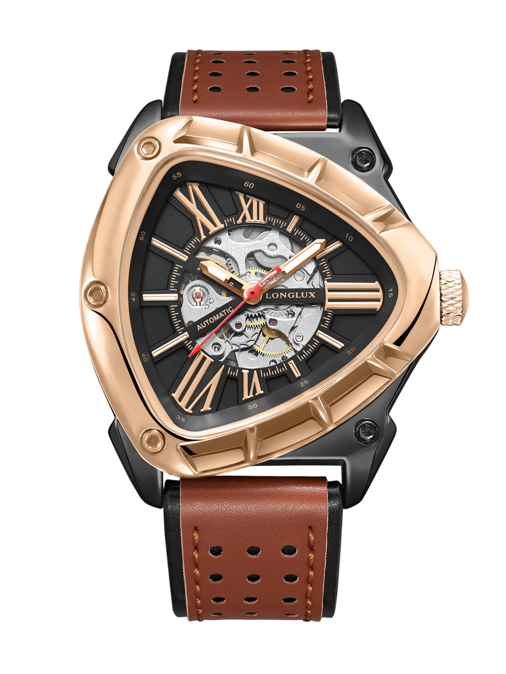 Men automatic watch explore outdoors style mechanical watches retro triangle skeleton leather waterproof luminous mens watch