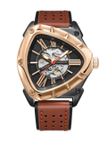 Men automatic watch explore outdoors style mechanical watches retro triangle skeleton leather waterproof luminous mens watch