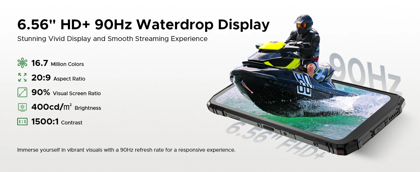 DOOGEE Blade10 Energy Rugged Phone Ultra-thin 6.5'' Screen 6150mAh Battery 24GB RAM(4GB+20GB) 128GB ROM Android 15 Smartphone