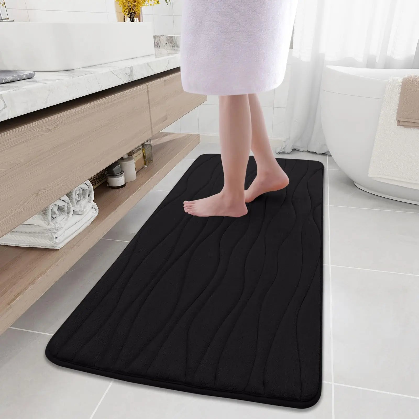 Olanly Memory Foam Mats For Bathroom Highly Absorbent Non-slip Bath Rugs Super Soft Comfort Carpet  Machine Washable Shower Mats