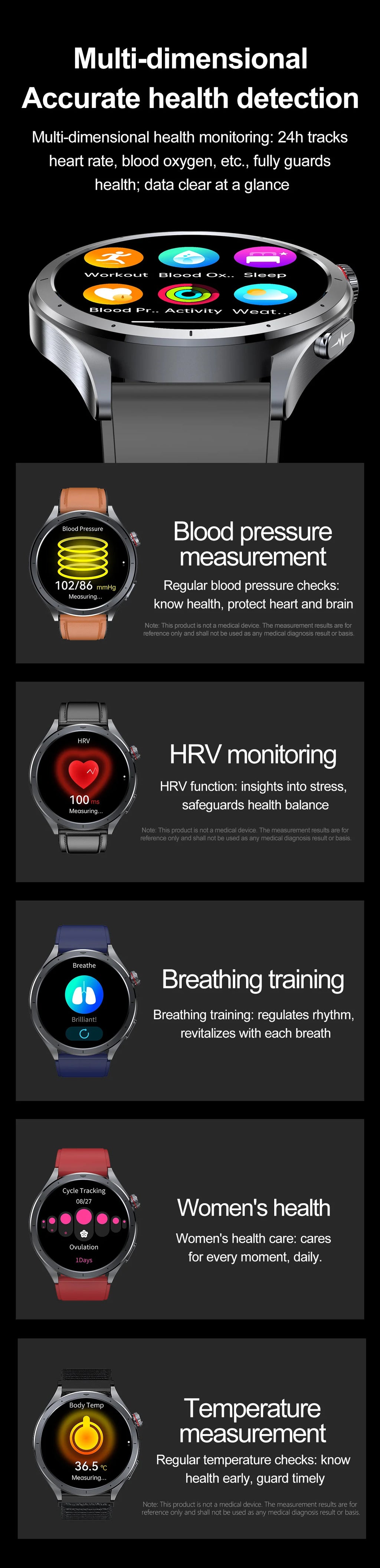 2026 New Body Fat Analysis Health Smart Watch ECG+PPG Uric Acid Blood Pressure Blood Oxygen Clock Call Smart Watch For Men Women
