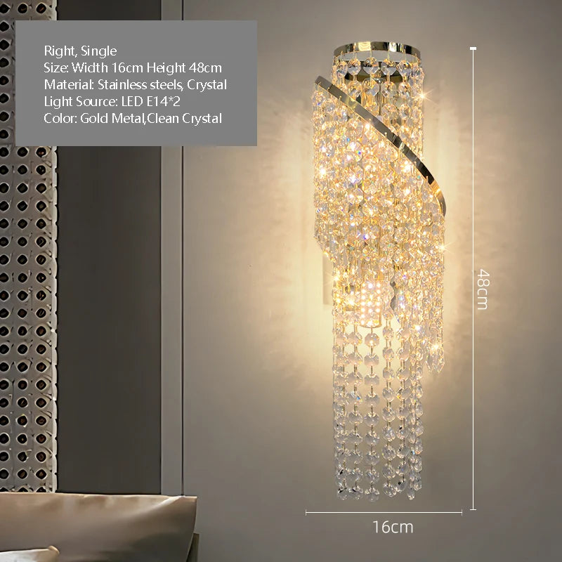 Luxurious Golden Crystal Wall Lamp - Led Wall Lamp. Suitable For Living Room, Bedroom, Corridor And Home Decoration.