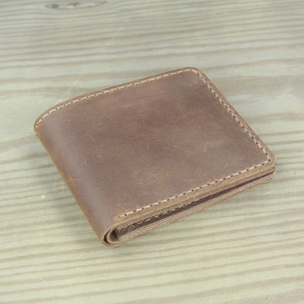 Luxury Handmade Genuine Leather Men Wallet Bifold Purse Male Wallets Short Money Clip Vintage Leather Money Bag with zip pocket