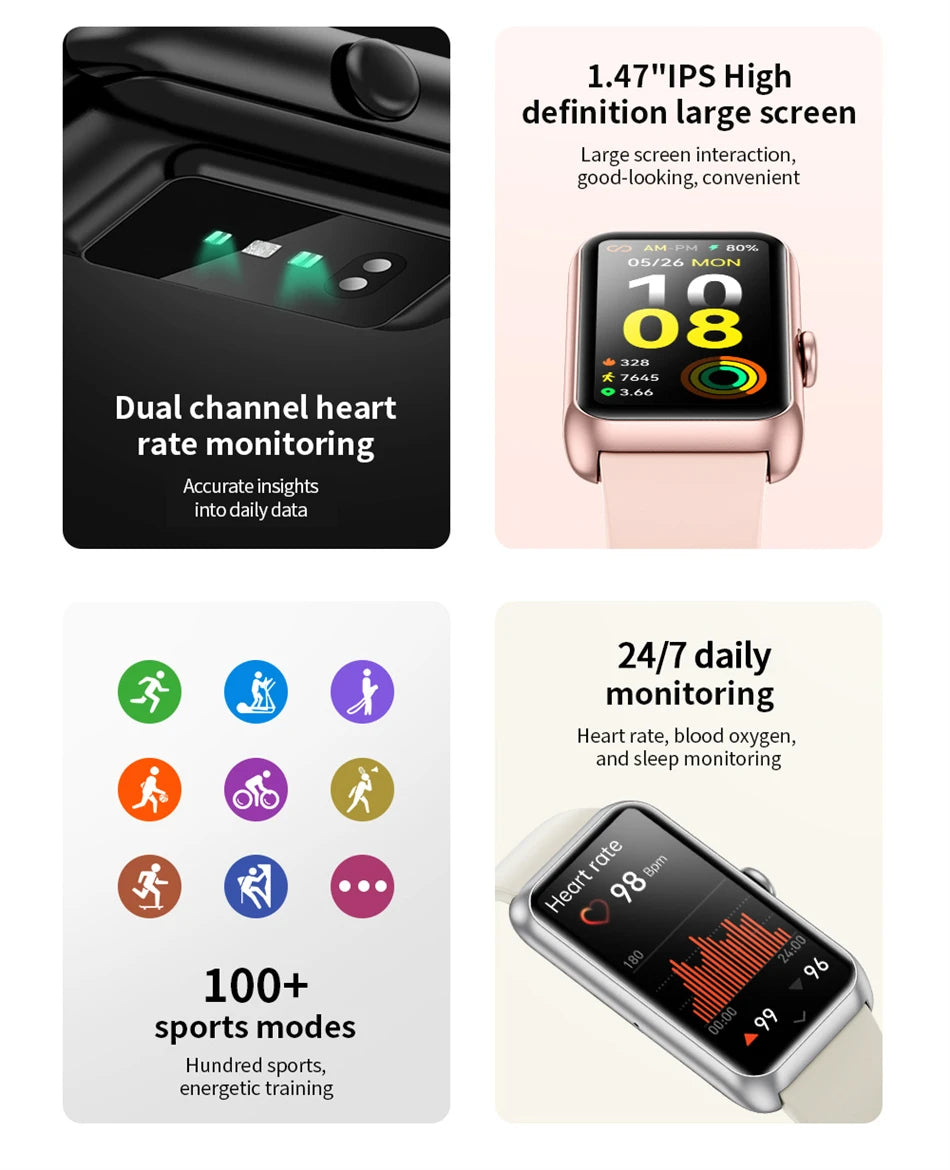 2025 New Smartwatch 1.47-inch Blood Oxygen Heart Rate Sleep Health Monitoring Information Push Multi Sports Band Watch Bracelet
