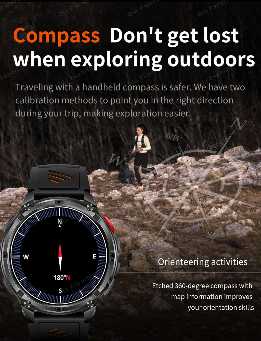 2026 New 1100mAh 1.7 Inch Smart Watch GPS path 5ATM Waterproof Sports Run Hiking Outdoors Compass Flashlight Military Smartwatch
