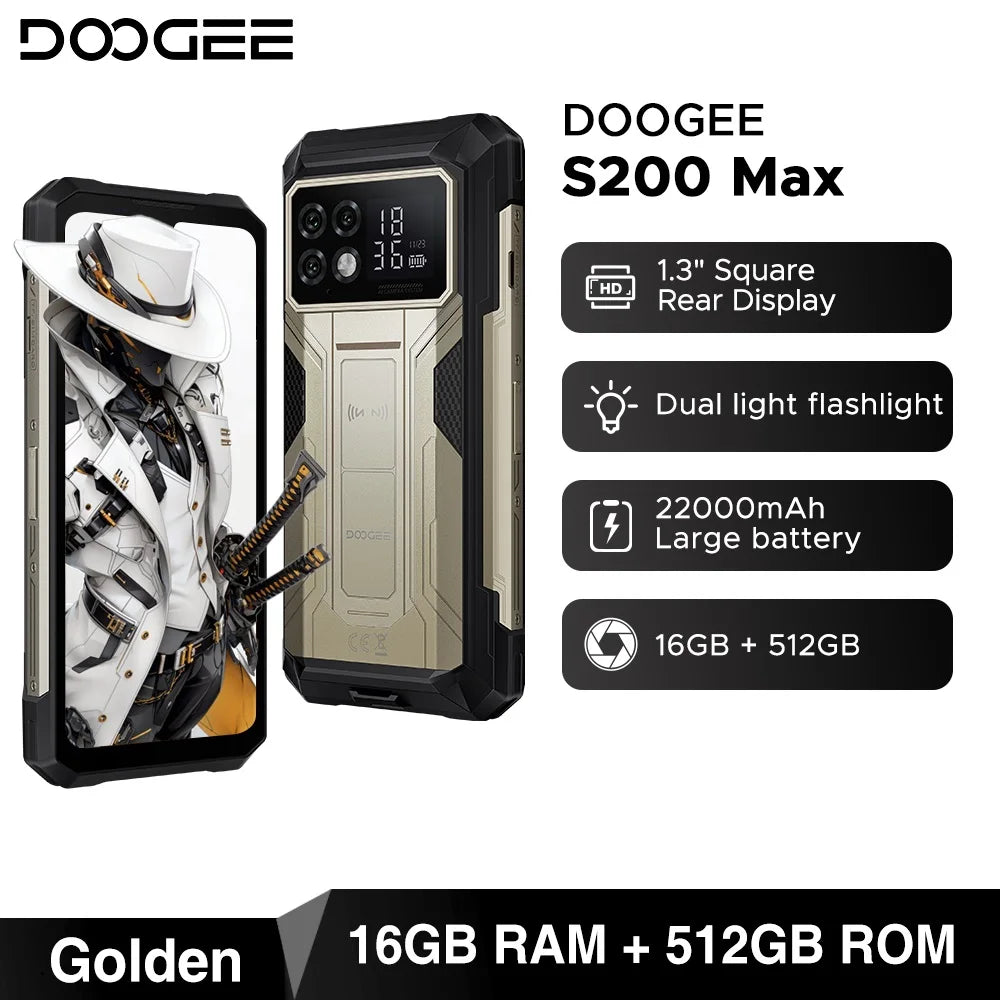 DOOGEE S200 Max 5G Rugged Phone 1.32" Rear Display Dual light Flashlight 16GB 512GB 22000mAh  6.72'' 120Hz Screen Smartphone NFC