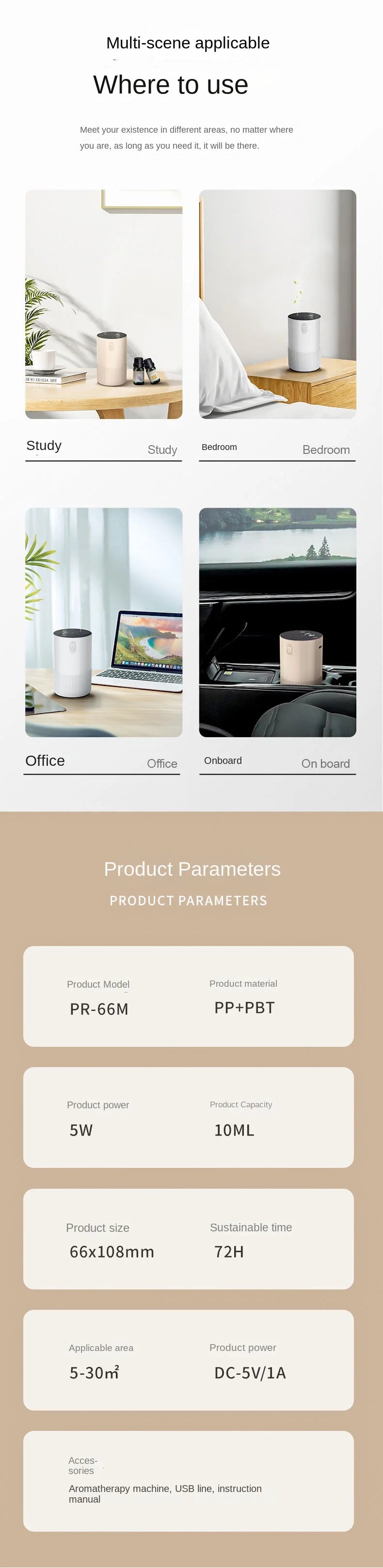 2026 New Essential Oil Diffuser Portable Cordless Diffuser Battery Operated for Car Office Home USB Rechargeable Scent Diffusers