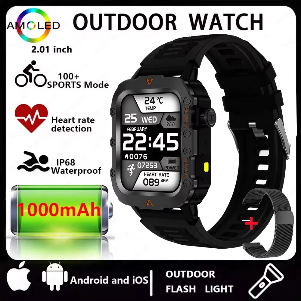 2026New Military GPS Smart Watch Men Bluetooth Call Sleep Health Monitoring LED Flashlight AI Voice Sports Waterproof Smartwatch