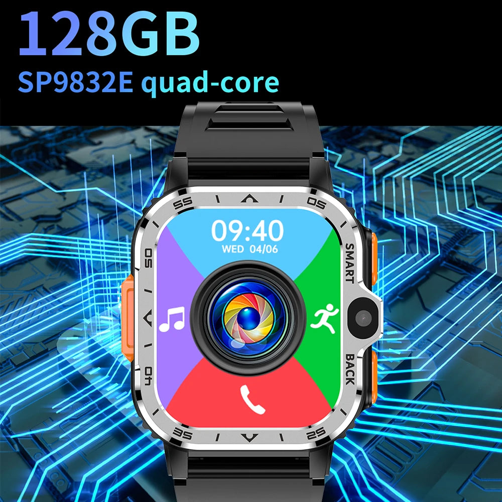 4G Smart Watch Android 8.1 4GB RAM 128G ROM Wifi Dual Camera SIM Card Fitness Tracker Google Play Heart Rate Rugged Smartwatch
