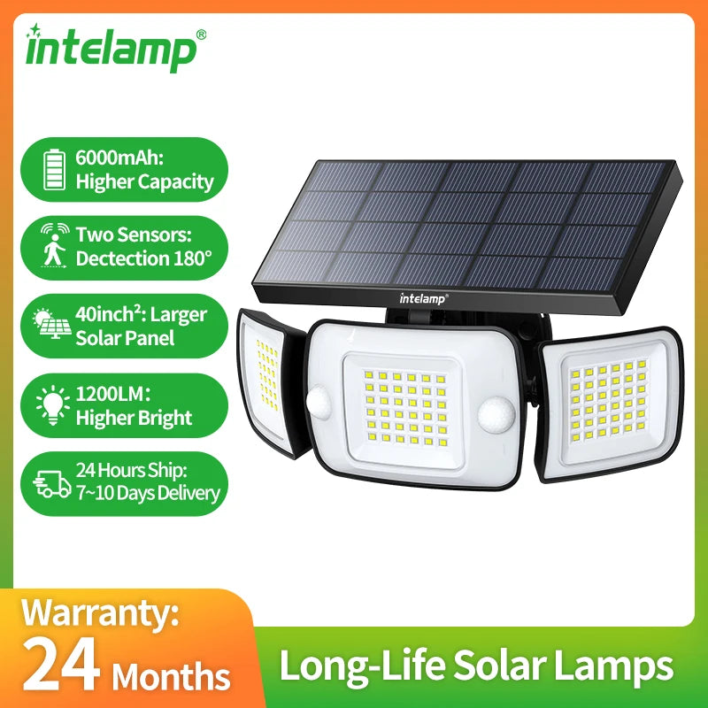 Top Brand Powerful 6000mah Outdoor Solar Lights With 3 Modes Two Motion Sensors Bright Light Wall Lamp For Garden Yard Garage