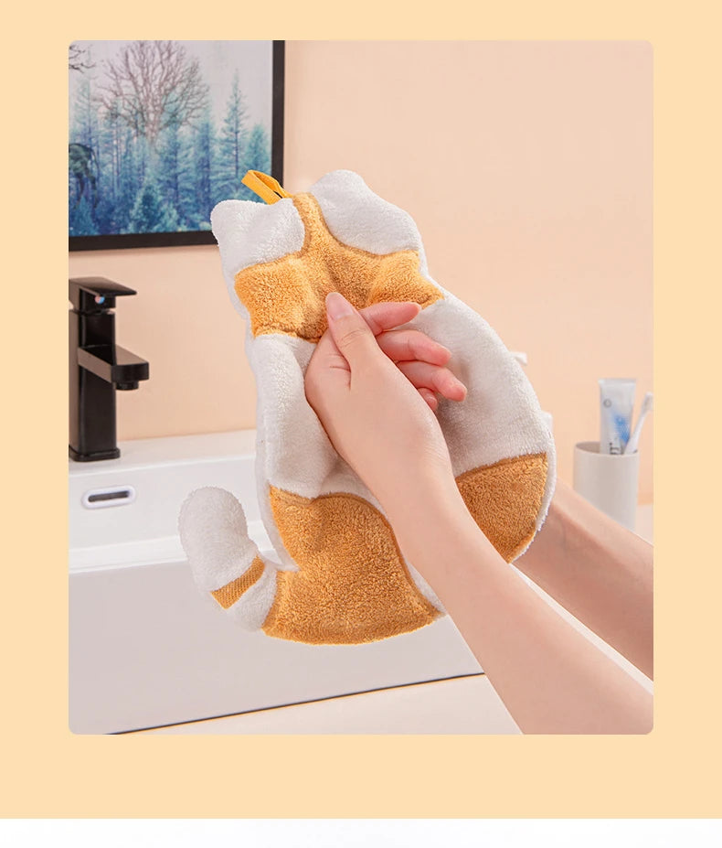 1Pcs Cute Cat Hanging Towel Kitchen Hand Towel Bathroom Soft Absorbent Handkerchief Wipe Towel Cartoon Kids Towels