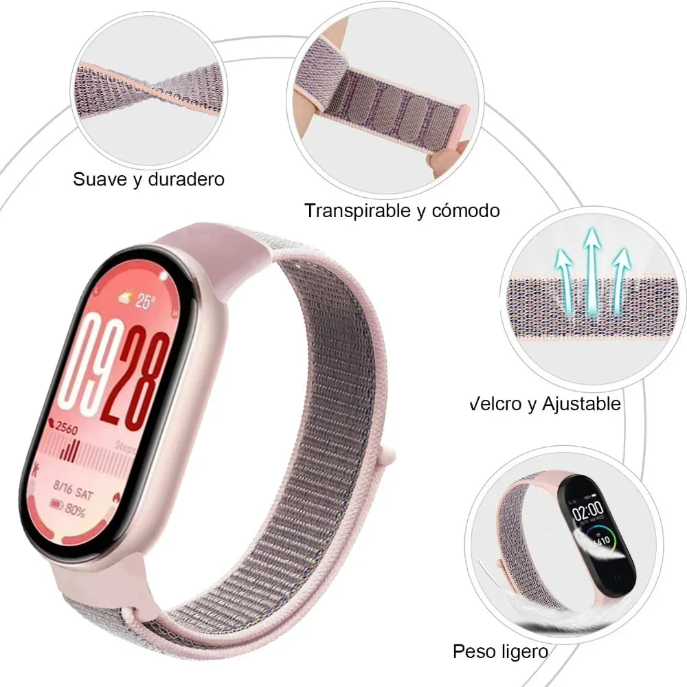 Nylon Loop Strap for Xiaomi Mi Band 10 9 8 Sports Breathable Bracelet Wristband Watchband for Mi Band 10 9 8 Correa Accessories